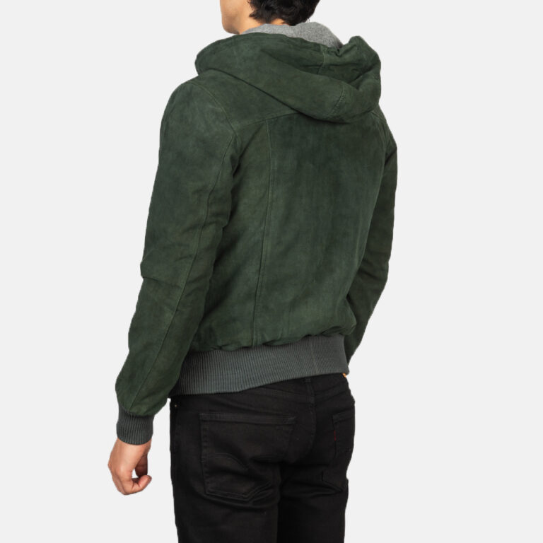 Mens Nintenzo Green Hooded Suede Jacket Tilted Back-8-1634135077397